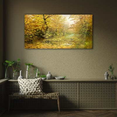 Glasbild Wald Fluss Herbst Natur