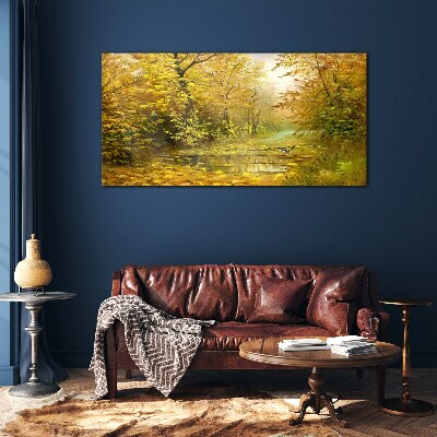 Glasbild Goldener Herbst am Teich