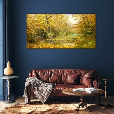 Glasbild Wald Fluss Herbst Natur