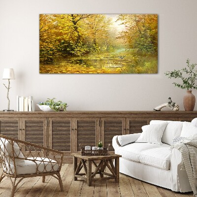 Glasbild Wald Fluss Herbst Natur