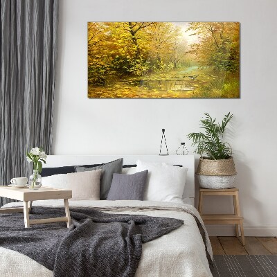 Glasbild Goldener Herbst am Teich