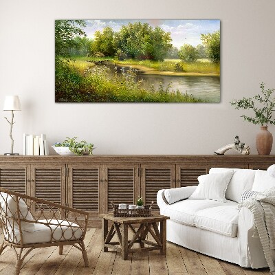 Foto auf glas Eine friedliche Landschaft am Fluss