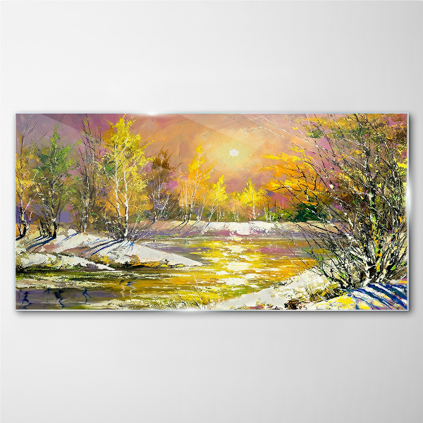 Glasbild Goldener Fluss im Herbstwald