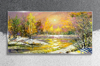 Glasbild Goldener Fluss im Herbstwald