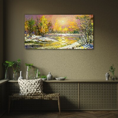 Glasbild Goldener Fluss im Herbstwald