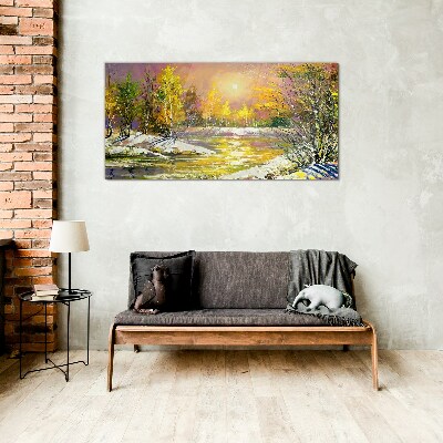 Glasbild Goldener Fluss im Herbstwald