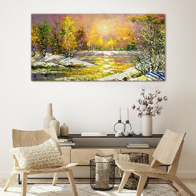 Glasbild Goldener Fluss im Herbstwald