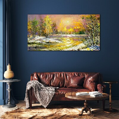 Glasbild Goldener Fluss im Herbstwald