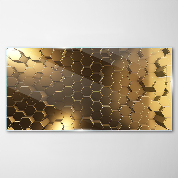 Glasbild Goldene Sechsecke im Weltraum