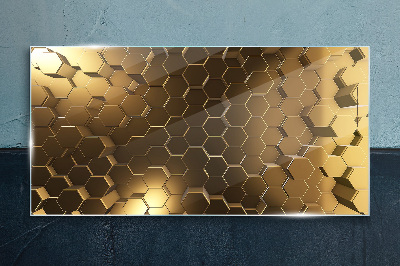 Glasbild Goldene Sechsecke im Weltraum