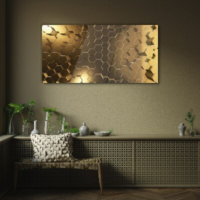 Glasbild Goldene Sechsecke im Weltraum
