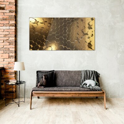Glasbild Goldene Sechsecke im Weltraum