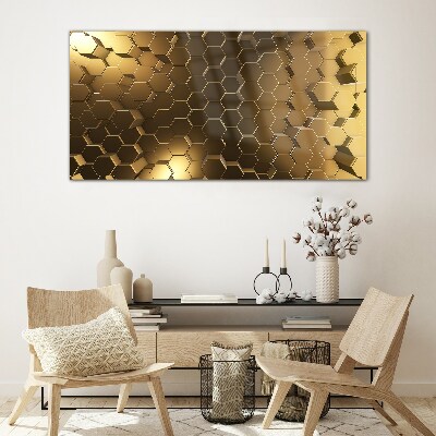 Glasbild Goldene Sechsecke im Weltraum