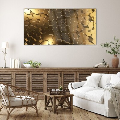 Glasbild Goldene Sechsecke im Weltraum