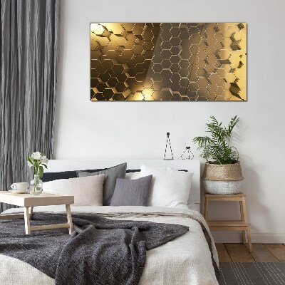 Glasbild Goldene Sechsecke im Weltraum
