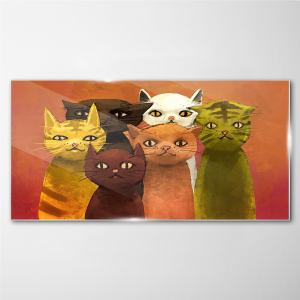 Glasbild Katzen in farbenfroher Harmonie