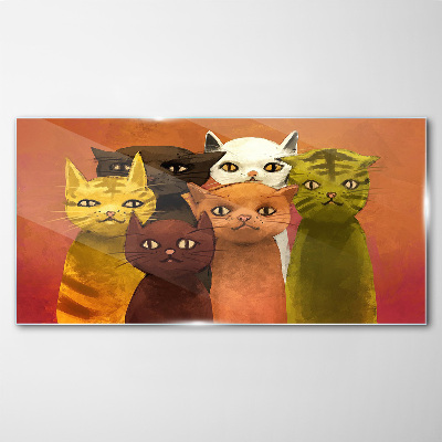 Glasbild Katzen in farbenfroher Harmonie