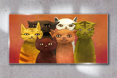 Glasbild Katzen in farbenfroher Harmonie