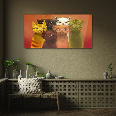 Glasbild Katzen in farbenfroher Harmonie