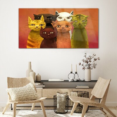 Glasbild Katzen in farbenfroher Harmonie