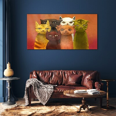 Glasbild Katzen in farbenfroher Harmonie