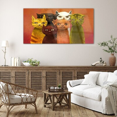Glasbild Katzen in farbenfroher Harmonie