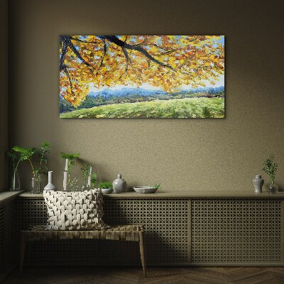 Glasbild Goldener Herbst in der Landschaft