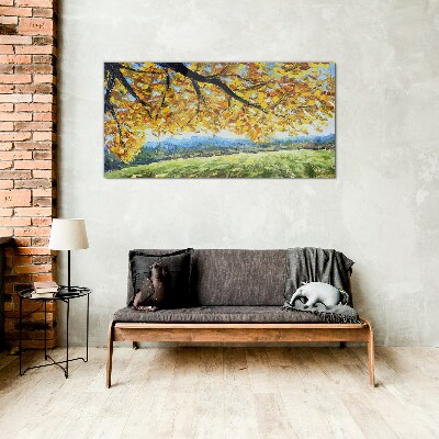 Glasbild Goldener Herbst in der Landschaft