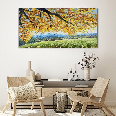 Glasbild Goldener Herbst in der Landschaft