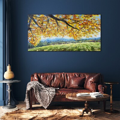 Glasbild Goldener Herbst in der Landschaft