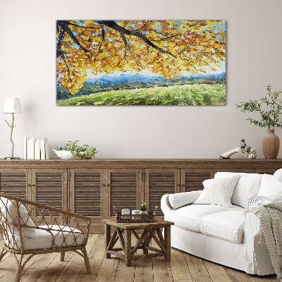 Glasbild Goldener Herbst in der Landschaft