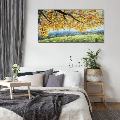 Glasbild Goldener Herbst in der Landschaft