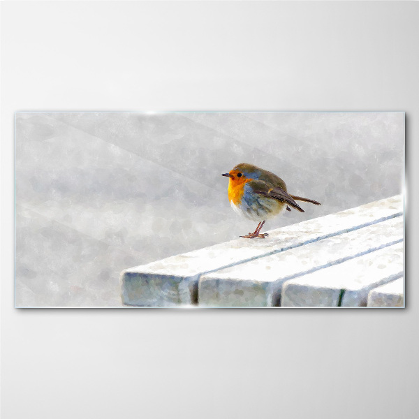 Bild auf glas drucken Robin auf einer weißen Tafel
