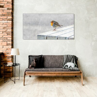 Bild auf glas drucken Robin auf einer weißen Tafel