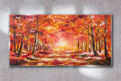 Glasbild Herbstliche Spiegelungen im Wald