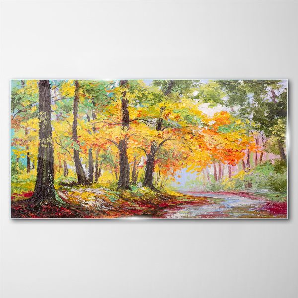 Glasbild Herbstliche Baumallee