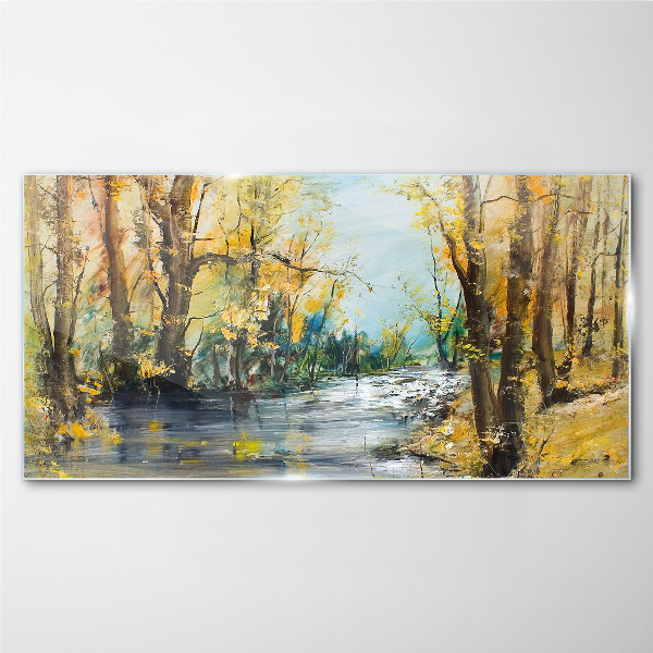 Glasbild Herbstlandschaft am Fluss