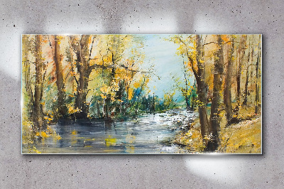 Glasbild Herbstlandschaft am Fluss