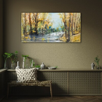 Glasbild Herbstlandschaft am Fluss
