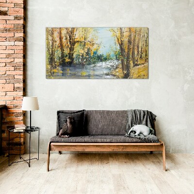 Glasbild Herbstlandschaft am Fluss