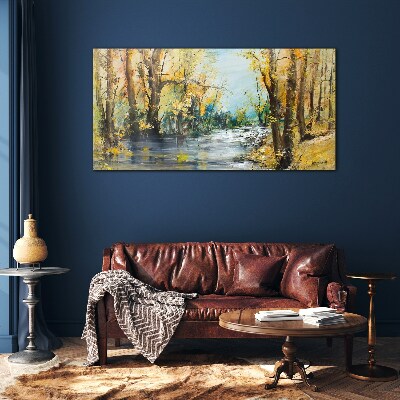 Glasbild Herbstlandschaft am Fluss