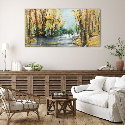 Glasbild Herbstlandschaft am Fluss