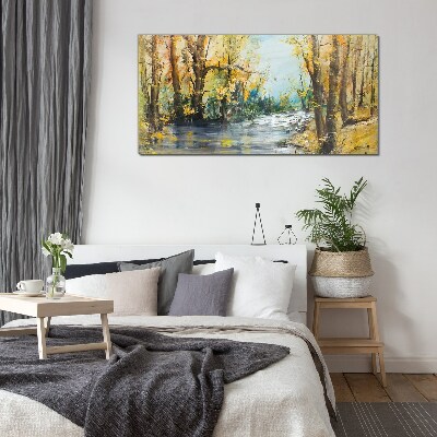 Glasbild Herbstlandschaft am Fluss