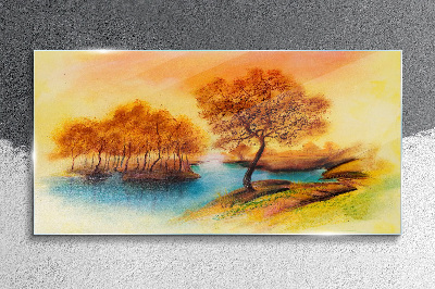 Glasbild Herbstmelodie über dem Wasser