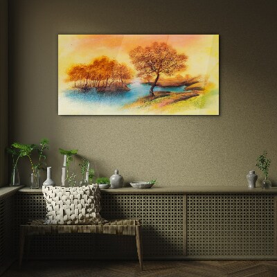 Glasbild Herbstmelodie über dem Wasser