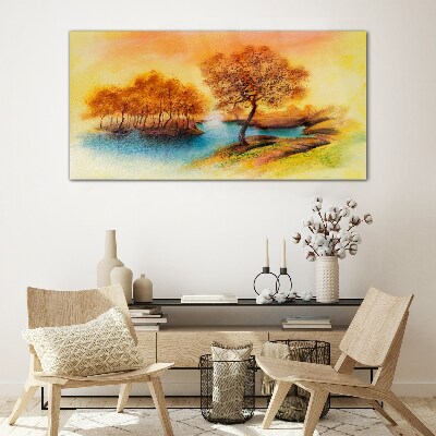 Glasbild Herbstmelodie über dem Wasser