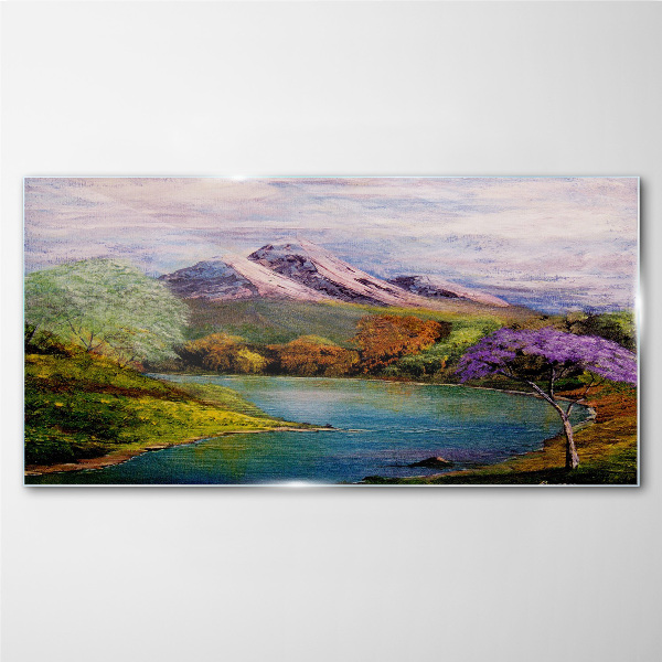 Glasbild Berglandschaft mit See