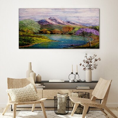 Glasbild Berglandschaft mit See