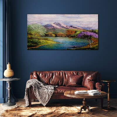 Glasbild Berglandschaft mit See