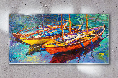 Foto auf glas Bunte Boote auf ruhigem Wasser